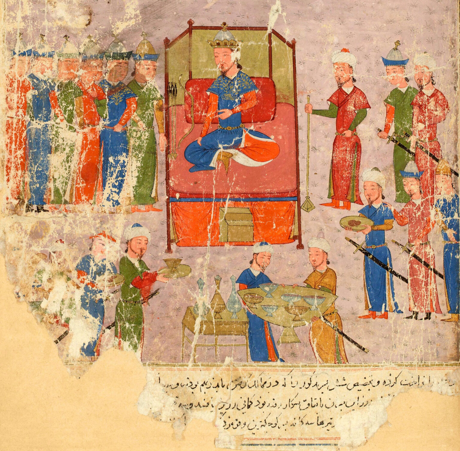 Oğuz Kağan ve 6 Oğlunu gösteren bir sahne. Câmiu’t-Tevârîh, 1420-1430.